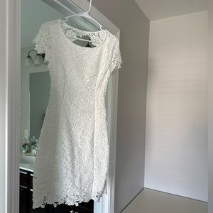 Lulu’s Size Large Lace, Open Back, White Above the Knee Dress